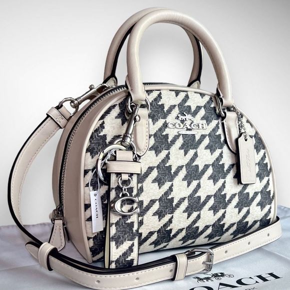 Coach Handbags - NWT Coach Sydney Satchel & Loop Bag Charm in Houndstooth Print $408